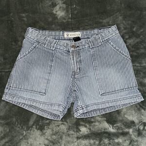 Vintage Hipster Chino Shorts Women's Size 1 Blue White Striped Boho Casual